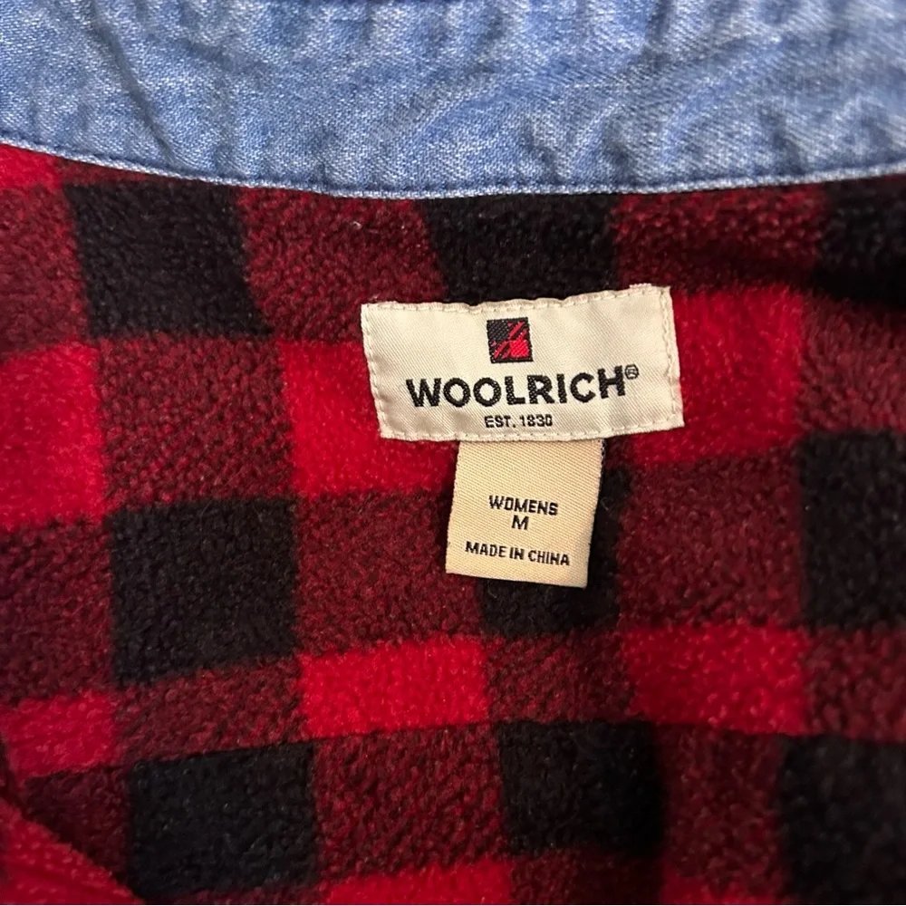 Woolrich Blanket Fleece Lined Jean Jacket Women’s Shacket Buffalo Plaid Sz M - Picture 8 of 10